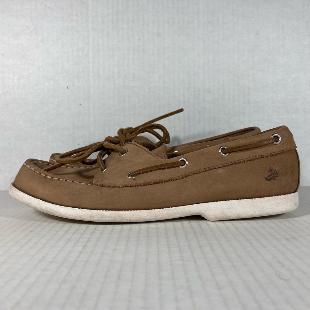 GH Bass Size 7.5 Womens Boat Shoes Tan Brown White Leather Casual Comfort Deck - Picture 3 of 8